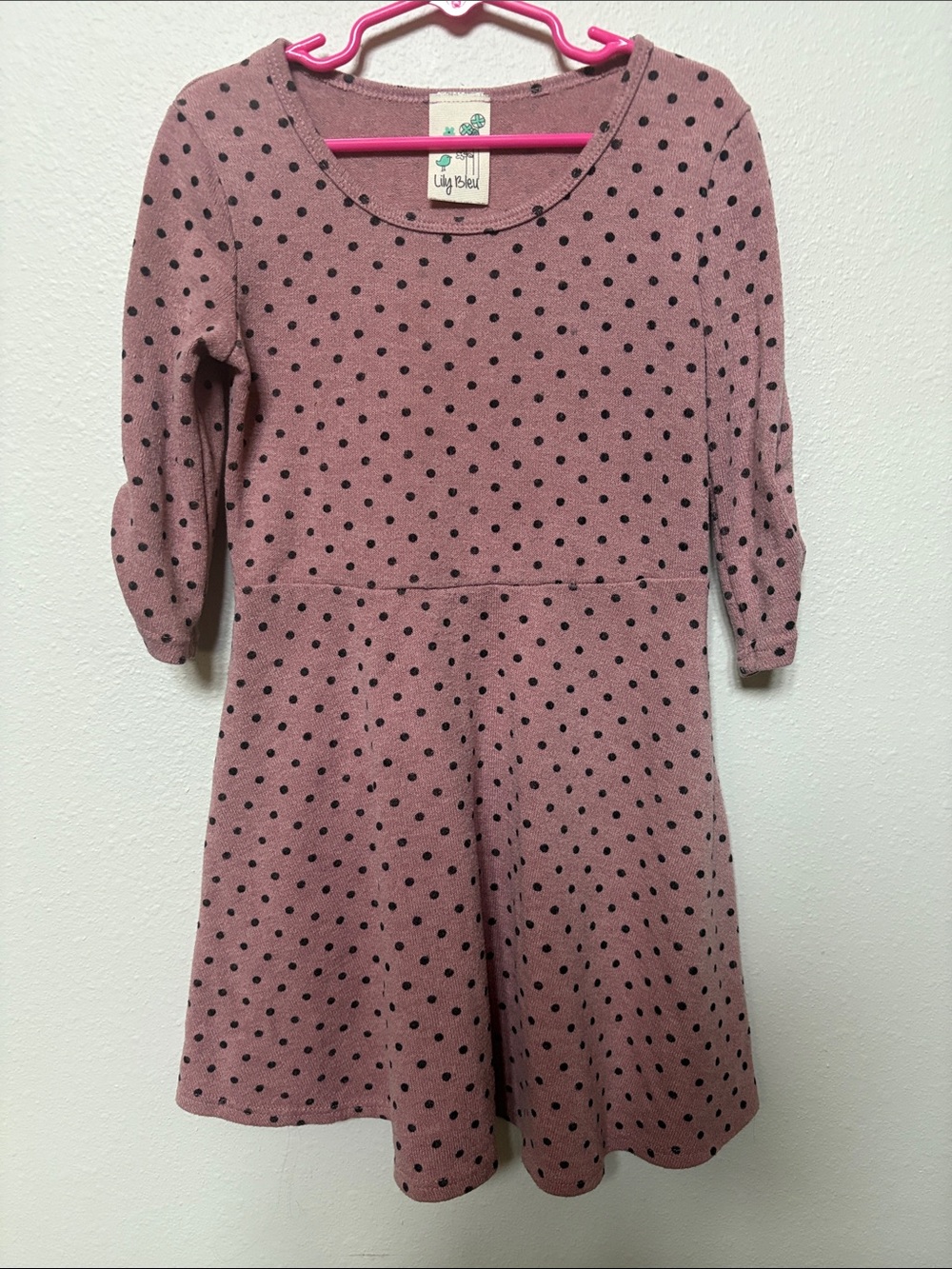 Lily Bleu Dusty Rose Knit Dress with Black Polka Dots